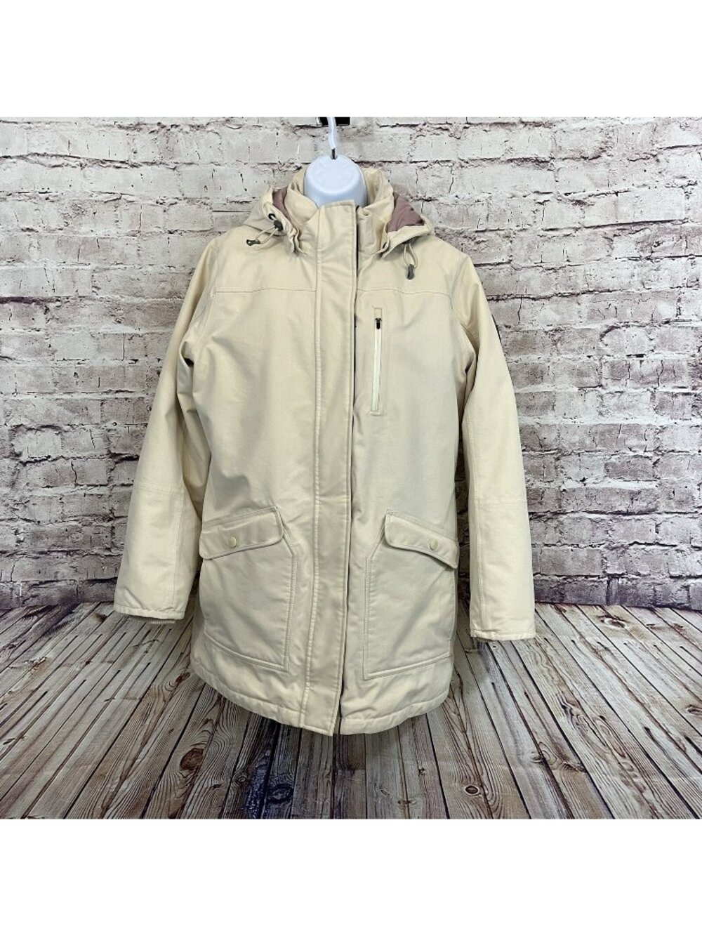 Lands End Parka Womens Size 10-12 Cream Feather Down Insulated Zipper  Hood